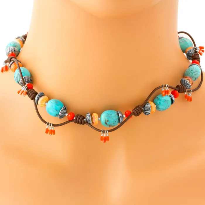 Necklaces Elisa Ilana Leather Turquoise Necklace Necklaces Elisa Ilana Leather Turquoise Necklace