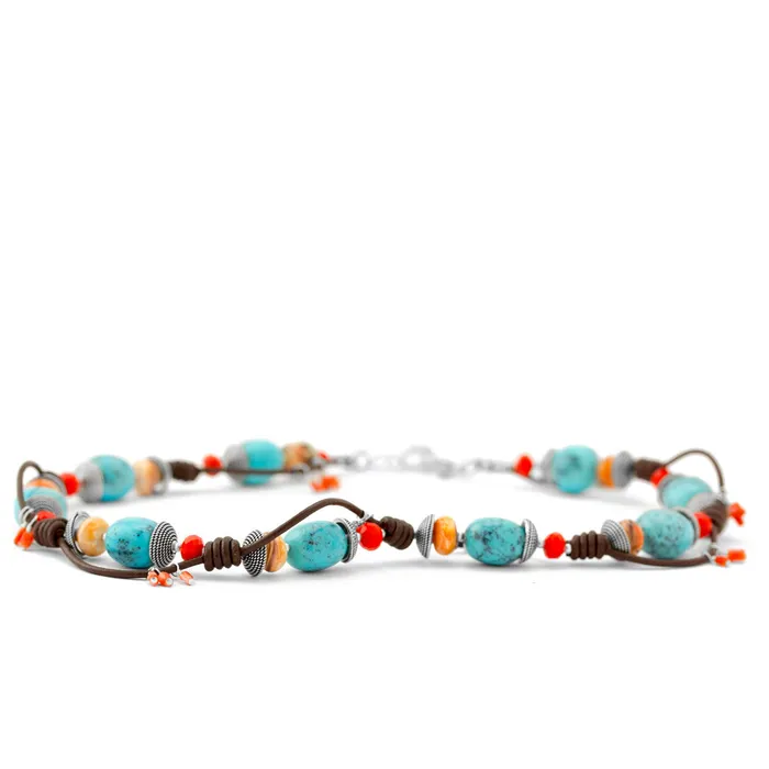 Necklaces Elisa Ilana Leather Turquoise Necklace Necklaces Elisa Ilana Leather Turquoise Necklace