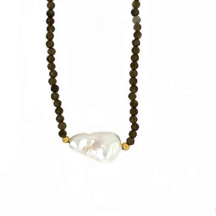 Necklaces Emily Amey Jewelry Keshi Pearl with Cats Eye beaded necklace