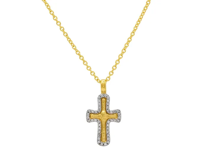 Necklaces GG GOLD CLS GURHAN Cross Gold Diamond Pendant Necklace 25x13mm White Gold Pave Frame Necklaces GG GOLD CLS GURHAN Cross Gold Diamond Pendant Necklace 25x13mm White Gold Pave Frame