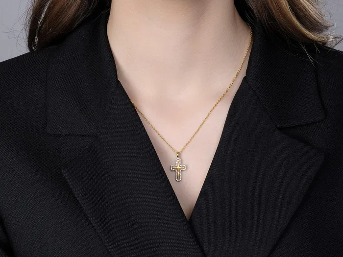 Necklaces GG GOLD CLS GURHAN Cross Gold Diamond Pendant Necklace 25x13mm White Gold Pave Frame Necklaces GG GOLD CLS GURHAN Cross Gold Diamond Pendant Necklace 25x13mm White Gold Pave Frame
