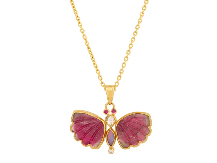 Necklaces GG GOLD OOAK GURHAN Butterfly Gold MultiStone Pendant Necklace 19x16mm Necklaces GG GOLD OOAK GURHAN Butterfly Gold MultiStone Pendant Necklace 19x16mm