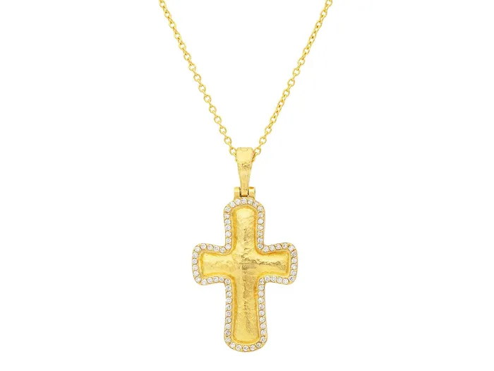 Necklaces GG GOLD TRAD GURHAN Cross Gold Diamond Pendant Necklace Pave Edge Necklaces GG GOLD TRAD GURHAN Cross Gold Diamond Pendant Necklace Pave Edge