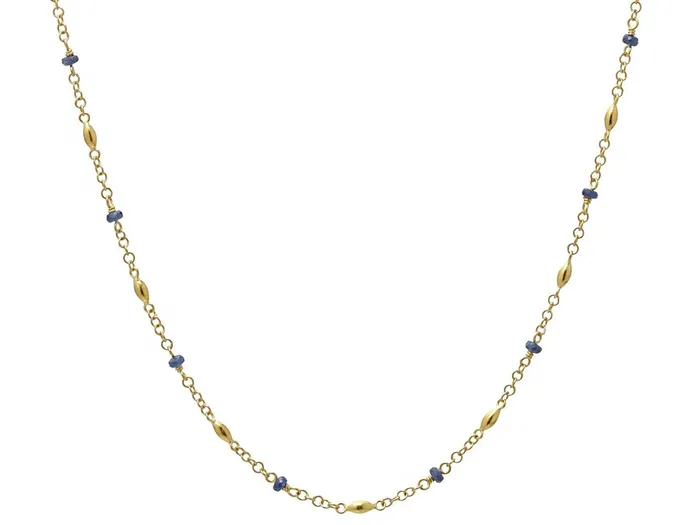 Necklaces GG GOLD TRAD GURHAN Olive Gold Station Necklace Fine with Sapphire Necklaces GG GOLD TRAD GURHAN Olive Gold Station Necklace Fine with Sapphire