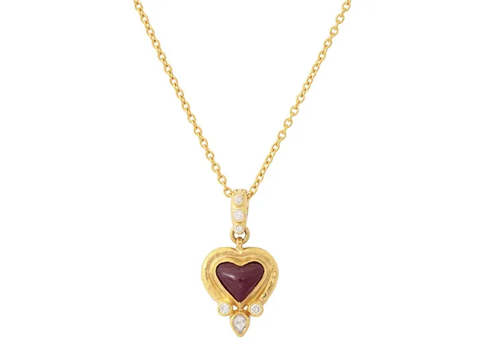 Necklaces GURHAN Romance Gold Ruby Pendant Necklace 9mm Heart set in Wide Frame GG GOLD OOAK Necklaces GURHAN Romance Gold Ruby Pendant Necklace 9mm Heart set in Wide Frame GG GOLD OOAK