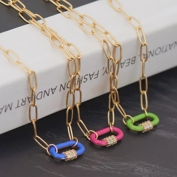 Necklaces Neon Nights Enamel Carabiner Gold Necklace Ania Haie