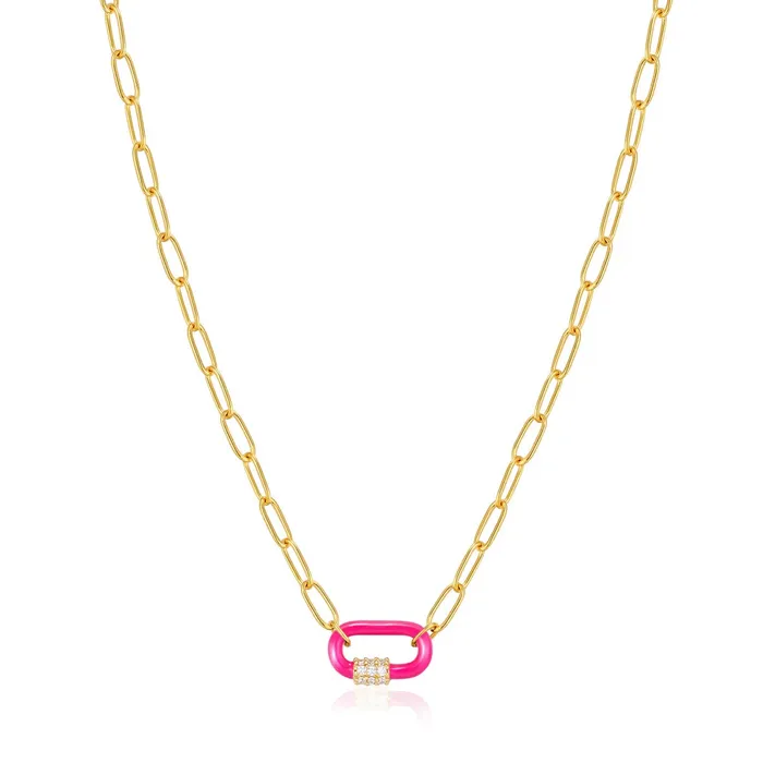 Necklaces Neon Nights Enamel Carabiner Gold Necklace Ania Haie