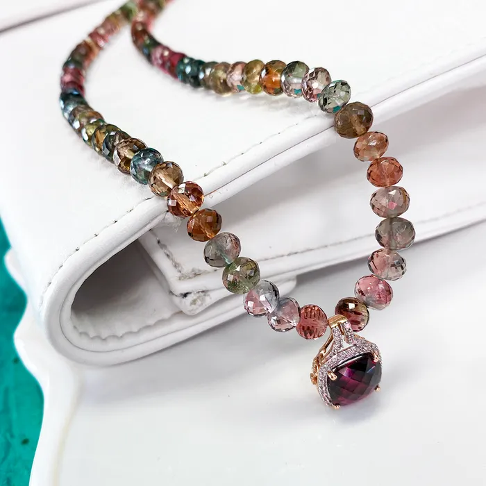 Necklaces Tourmaline Necklace with Rhodolite Garnet Pendant Elisa Ilana Necklaces Tourmaline Necklace with Rhodolite Garnet Pendant Elisa Ilana