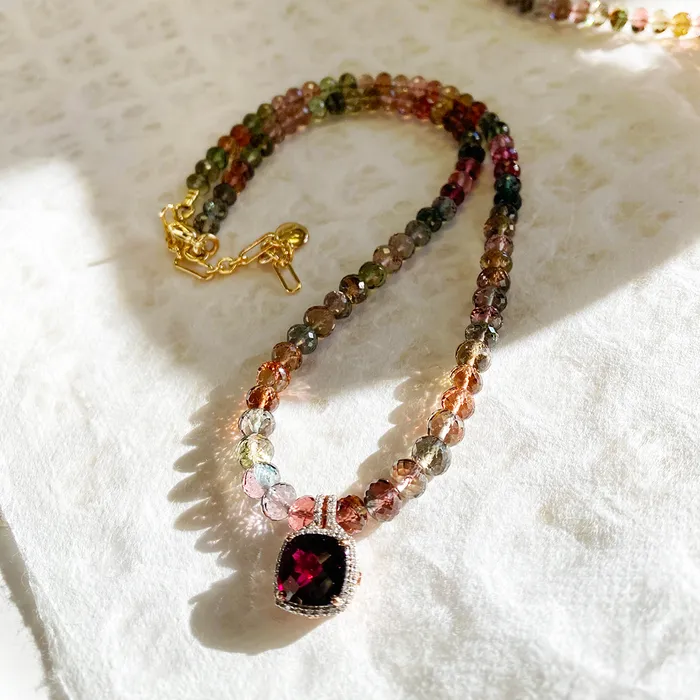 Necklaces Tourmaline Necklace with Rhodolite Garnet Pendant Elisa Ilana Necklaces Tourmaline Necklace with Rhodolite Garnet Pendant Elisa Ilana