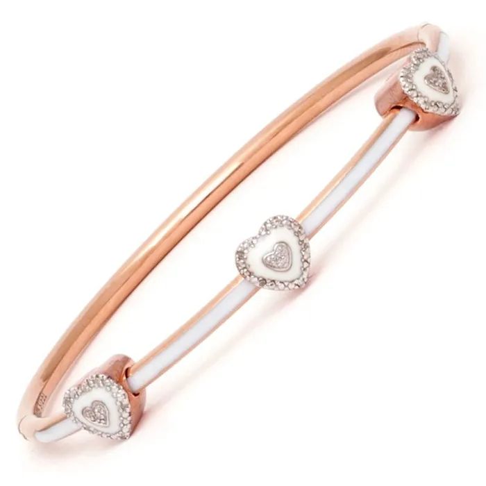 Rose Stainless Steel w Pave Diamond Heart Bangle Elisa Ilana Necklaces