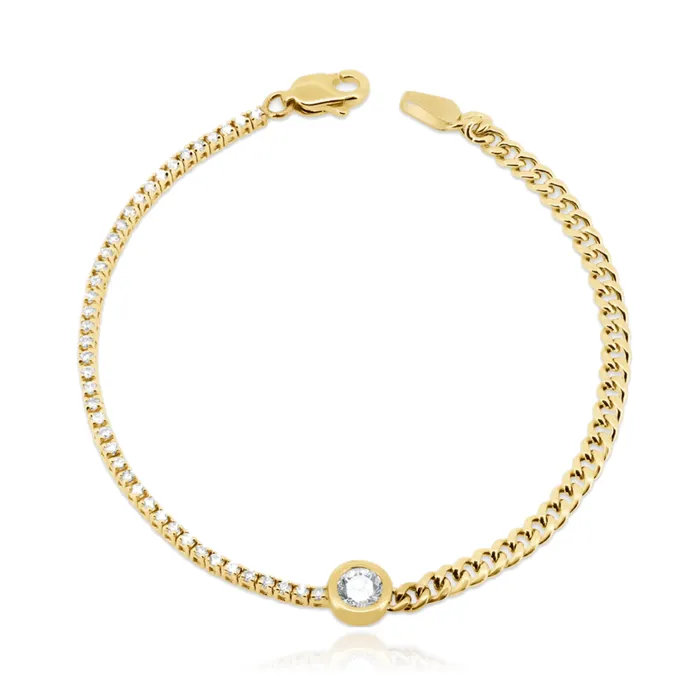 Solitaire Diamond Half Tennis Half Cuban Bracelet Alev Jewelry Bracelets