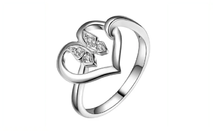 Sparkling Selections Silver Plated Love Heart Butterfly Ring for Women Rings Sparkling Selections Silver Plated Love Heart Butterfly Ring for Women Rings