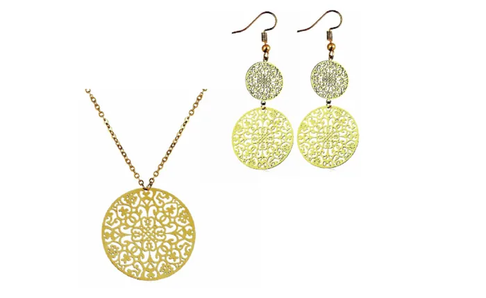 sparklingselections Boho Filigree Circle Pattern Long Necklace Earrings Dangle Jewelry Necklaces sparklingselections Boho Filigree Circle Pattern Long Necklace Earrings Dangle Jewelry Necklaces