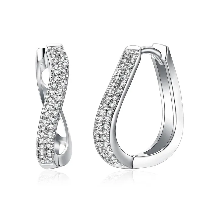 sparklingselections Earrings New Womens Silver Color Curved Hoop Earrings With Zircon sparklingselections Earrings New Womens Silver Color Curved Hoop Earrings With Zircon