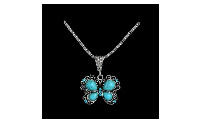 sparklingselections Lovely Butterfly Shape Crystal Turquoise Pendant Necklace For Women Necklaces sparklingselections Lovely Butterfly Shape Crystal Turquoise Pendant Necklace For Women Necklaces