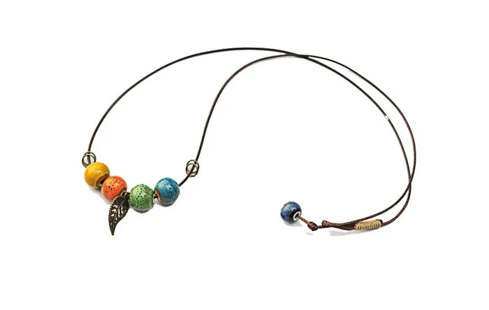 sparklingselections Necklaces Ceramic Color Beads Leaf Pendant Necklace For Women sparklingselections Necklaces Ceramic Color Beads Leaf Pendant Necklace For Women