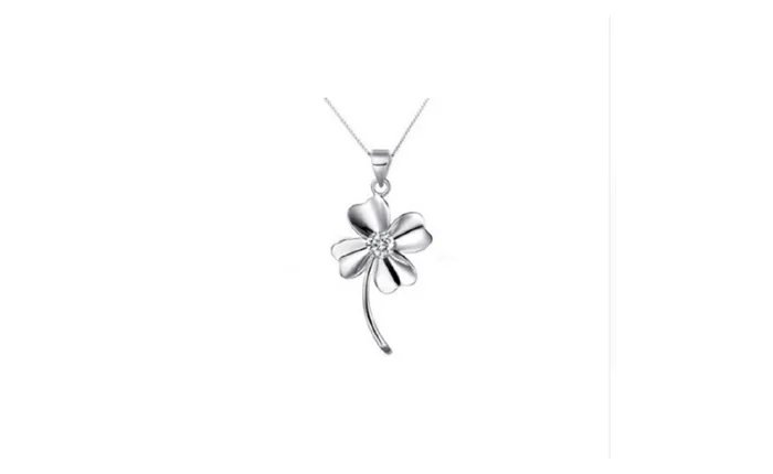 sparklingselections Necklaces New Four Platinum Plated Leaf Clover Pendant Necklace sparklingselections Necklaces New Four Platinum Plated Leaf Clover Pendant Necklace