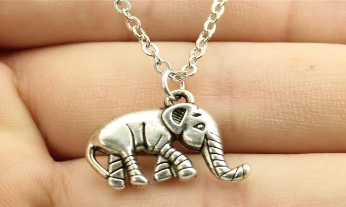 sparklingselections Necklaces Silver Plated Double Sided Elephant Pendant Necklace sparklingselections Necklaces Silver Plated Double Sided Elephant Pendant Necklace