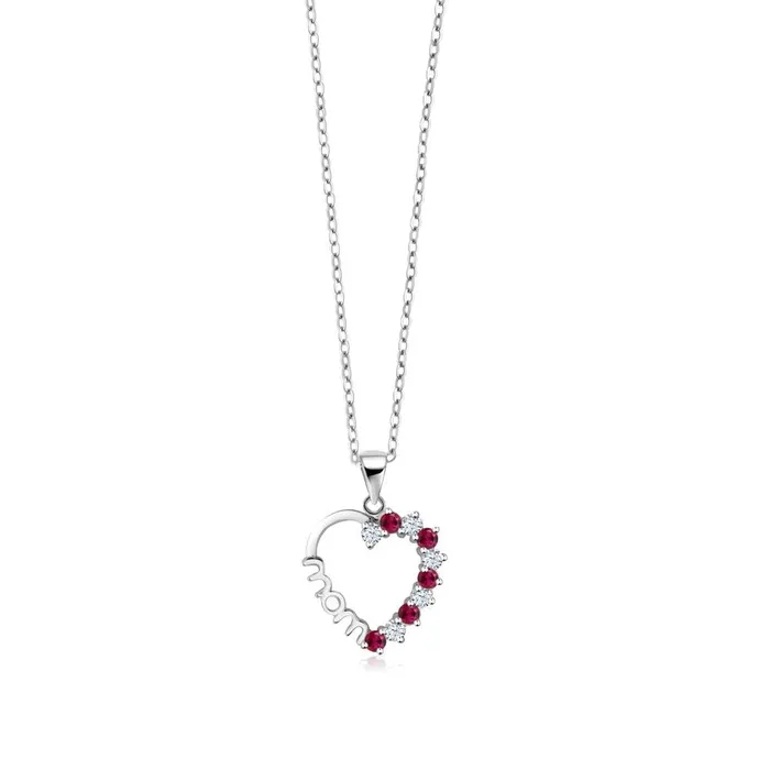 sparklingselections Necklaces White Sapphire Created Ruby HeartShaped Jewelry Pendant sparklingselections Necklaces White Sapphire Created Ruby HeartShaped Jewelry Pendant