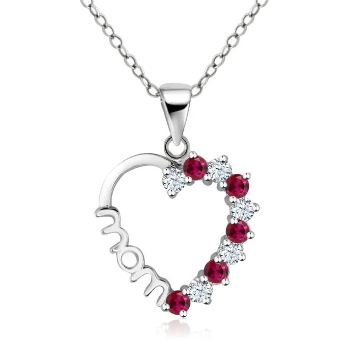 sparklingselections Necklaces White Sapphire Created Ruby HeartShaped Jewelry Pendant sparklingselections Necklaces White Sapphire Created Ruby HeartShaped Jewelry Pendant