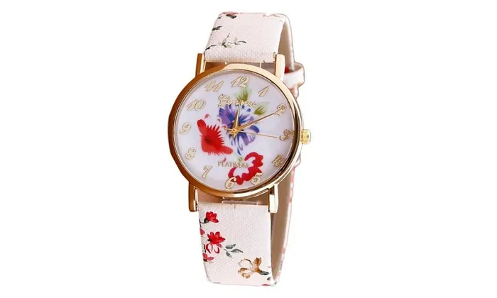 sparklingselections Watches Beautiful Flower Patterns Leather Watch for Womens Casual Quartz Wristwatches with Auto Date sparklingselections Watches Beautiful Flower Patterns Leather Watch for Womens Casual Quartz Wristwatches with Auto Date