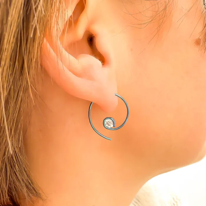 Teal Mini CZ Spiral Hoop Earrings Niobium Hoops By Hand Earrings