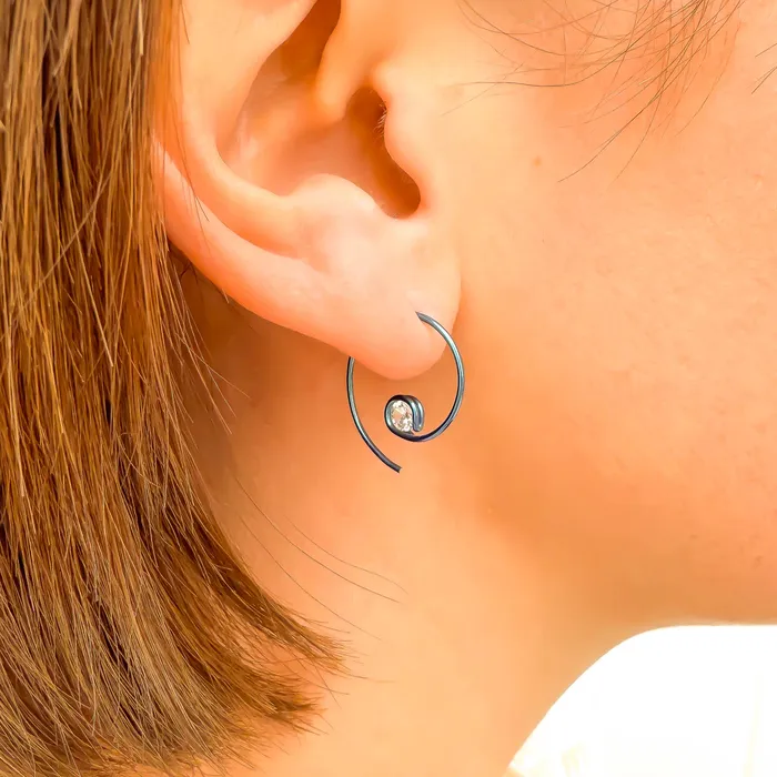 Teal Mini CZ Spiral Hoop Earrings Niobium Hoops By Hand Earrings