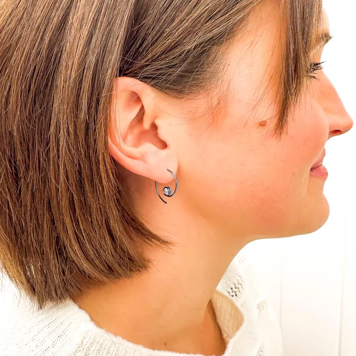 Teal Mini CZ Spiral Hoop Earrings Niobium Hoops By Hand Earrings