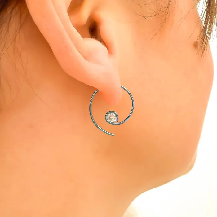 Teal Mini CZ Spiral Hoop Earrings Niobium Hoops By Hand Earrings