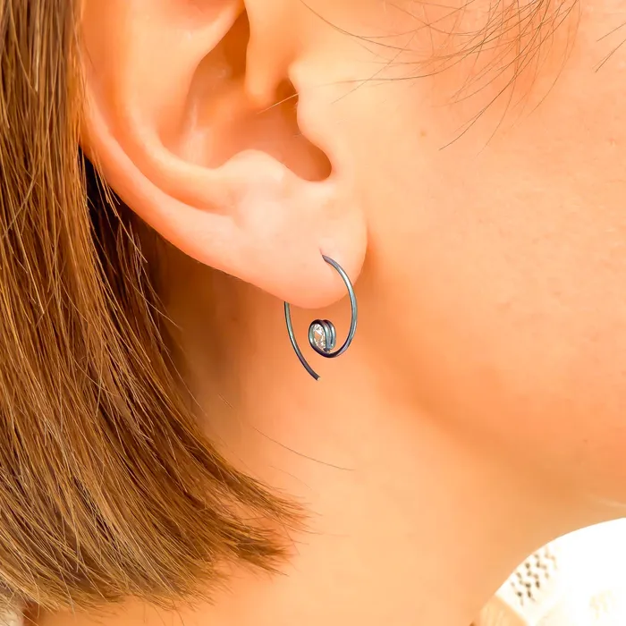 Teal Mini CZ Spiral Hoop Earrings Niobium Hoops By Hand Earrings