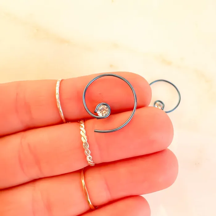 Teal Mini CZ Spiral Hoop Earrings Niobium Hoops By Hand Earrings