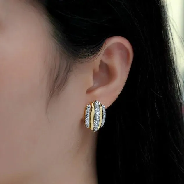 Three Diamond Row Pave Dome Earring Alev Jewelry Earrings