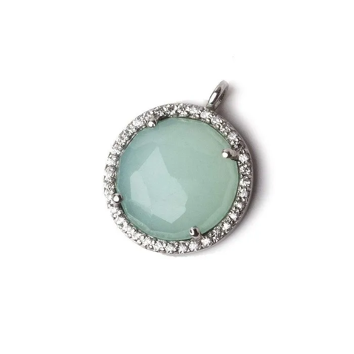 Beadsofcambaycom Necklaces 17mm Silver CZ Bezel Seafoam Chalcedony Coin Pendant 1 piece Beadsofcambaycom Necklaces 17mm Silver CZ Bezel Seafoam Chalcedony Coin Pendant 1 piece