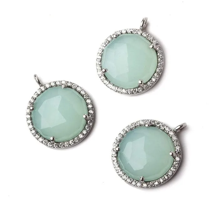 Beadsofcambaycom Necklaces 17mm Silver CZ Bezel Seafoam Chalcedony Coin Pendant 1 piece Beadsofcambaycom Necklaces 17mm Silver CZ Bezel Seafoam Chalcedony Coin Pendant 1 piece