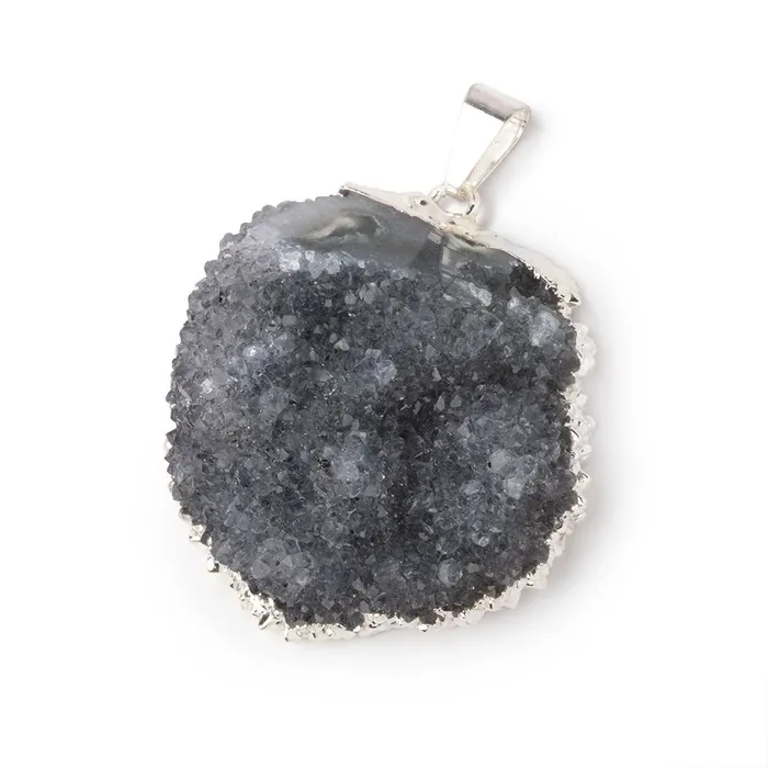 Beadsofcambaycom Necklaces 32x31mm Silver Leafed Blue Gray Convex Drusy Pendant 1 focal piece Beadsofcambaycom Necklaces 32x31mm Silver Leafed Blue Gray Convex Drusy Pendant 1 focal piece