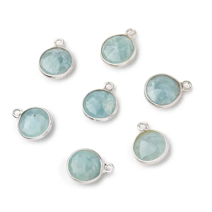 Beadsofcambaycom Necklaces 9mm Sterling Silver Bezel Milky Aquamarine Faceted Coin Pendant 1 Focal piece Beadsofcambaycom Necklaces 9mm Sterling Silver Bezel Milky Aquamarine Faceted Coin Pendant 1 Focal piece