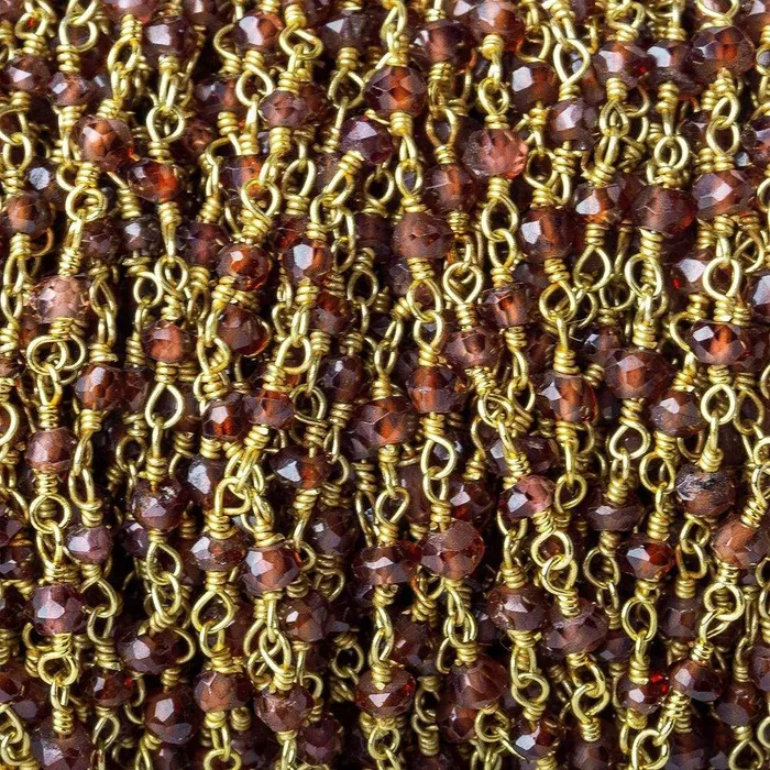 Beadsofcambaycom PreStyled Sets 3mm Garnet faceted rondelle Gold plated Wire Wrapped Chain Beadsofcambaycom PreStyled Sets 3mm Garnet faceted rondelle Gold plated Wire Wrapped Chain