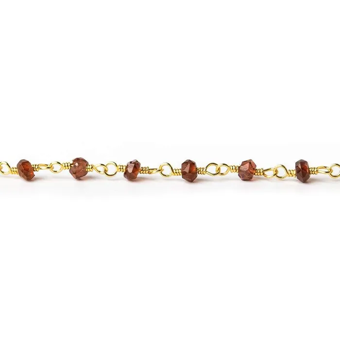 Beadsofcambaycom PreStyled Sets 3mm Garnet faceted rondelle Gold plated Wire Wrapped Chain Beadsofcambaycom PreStyled Sets 3mm Garnet faceted rondelle Gold plated Wire Wrapped Chain