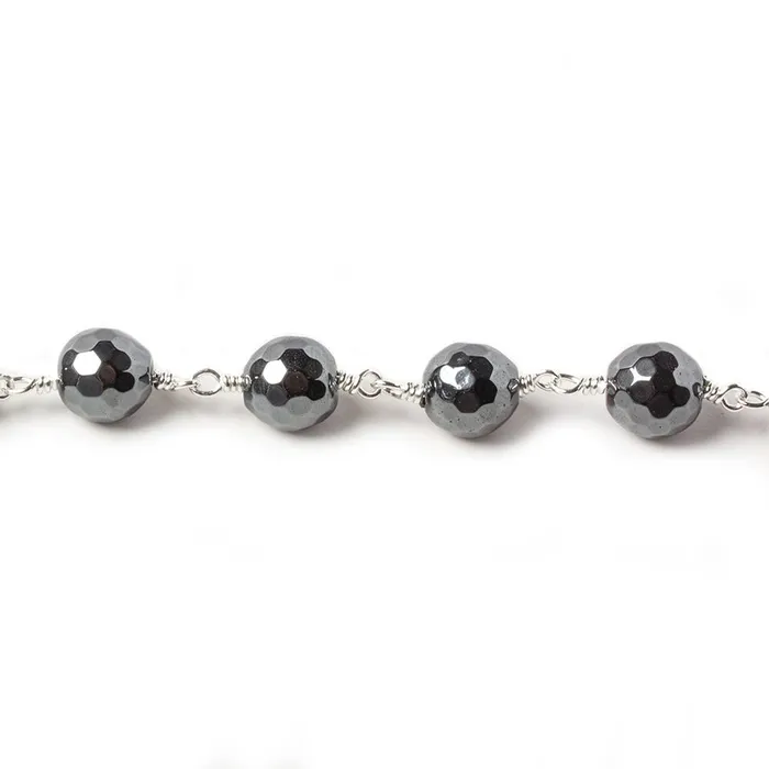 Beadsofcambaycom Rings 75mm Hematite faceted round Silver chain 21 pieces