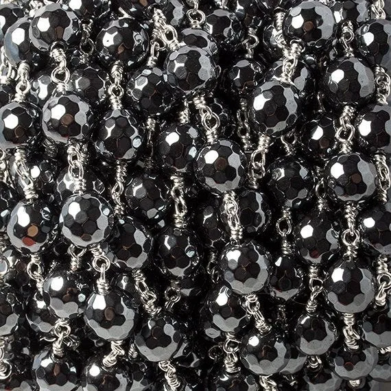 Beadsofcambaycom Rings 75mm Hematite faceted round Silver chain 21 pieces Beadsofcambaycom Rings 75mm Hematite faceted round Silver chain 21 pieces