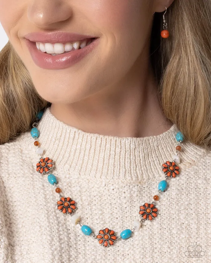Complete Look Orange and Turquoise Necklace and Bracelet Set Jewelry by Bretta Paparazzi Accessories Necklaces