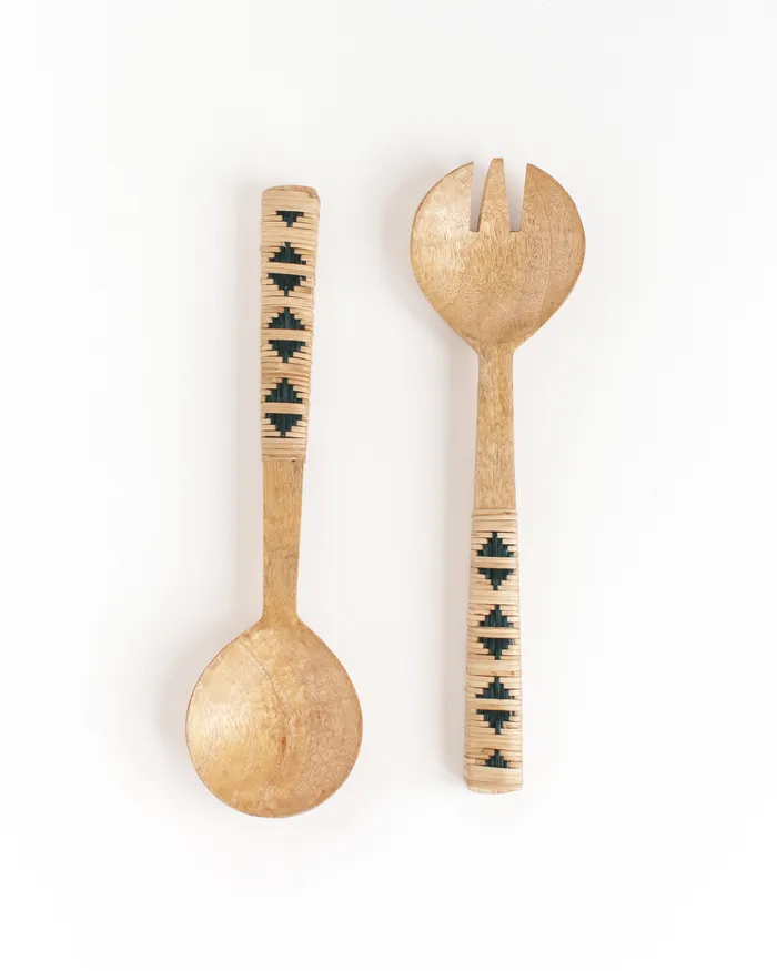 Creative Women Necklaces Woven Mango Wood Salad Servers Geo design Ethically Made Fair Trade India