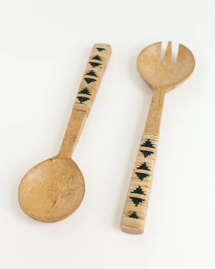 Creative Women Necklaces Woven Mango Wood Salad Servers Geo design Ethically Made Fair Trade India