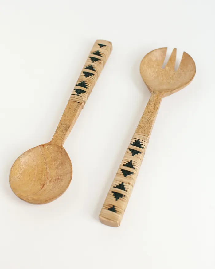 Creative Women Necklaces Woven Mango Wood Salad Servers Geo design Ethically Made Fair Trade India