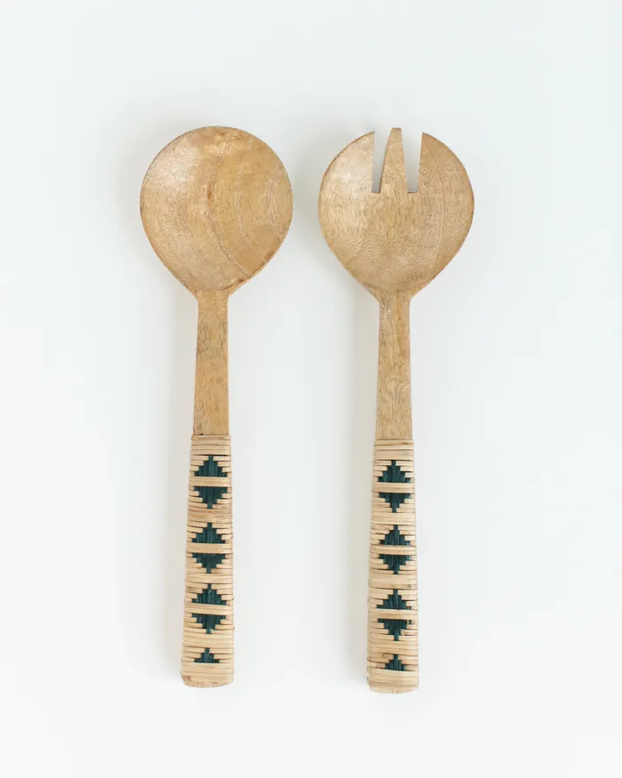 Creative Women Necklaces Woven Mango Wood Salad Servers Geo design Ethically Made Fair Trade India