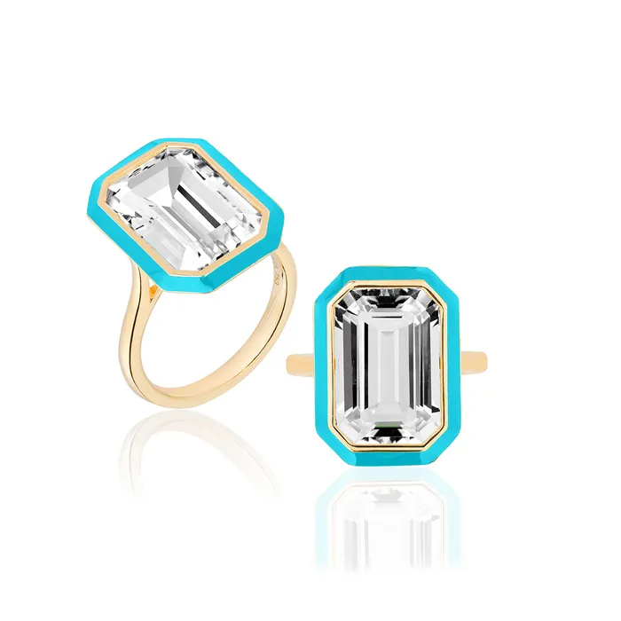 Goshwara Rings Goshwara Queen Rock Crystal Enamel Cocktail Ring
