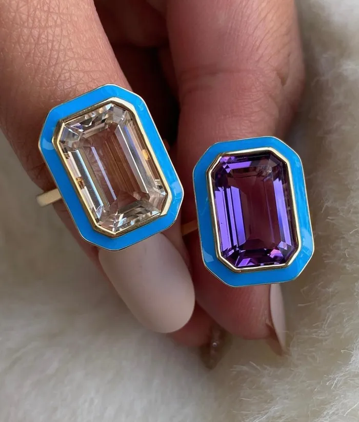 Goshwara Rings Goshwara Queen Rock Crystal Enamel Cocktail Ring