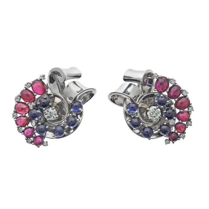 Mauboussin Earrings Trabert Hoeffer Mauboussin Retro Gold Ruby Diamond Sapphire Earrings Mauboussin Earrings Trabert Hoeffer Mauboussin Retro Gold Ruby Diamond Sapphire Earrings