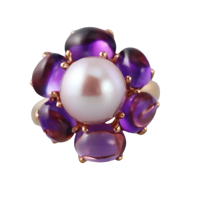 Mimi Milano Leela Amethyst Pearl 18k Gold Flower Ring Mimi Milano Rings