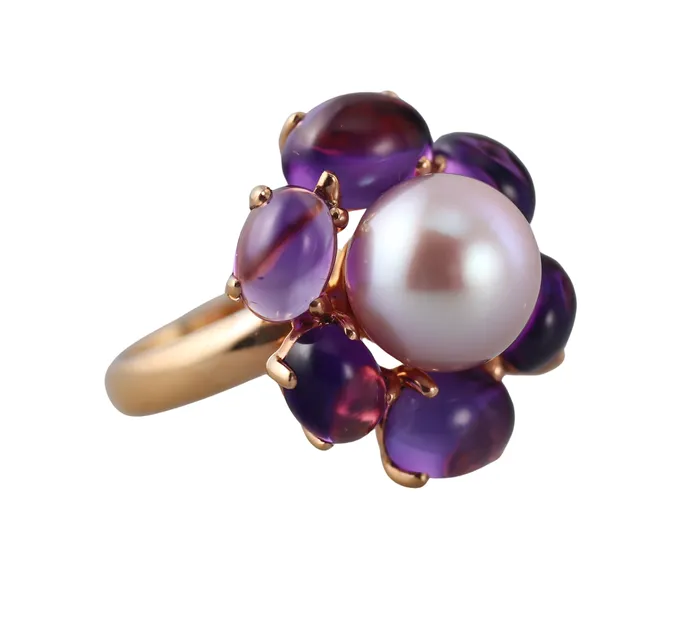 Mimi Milano Leela Amethyst Pearl 18k Gold Flower Ring Mimi Milano Rings